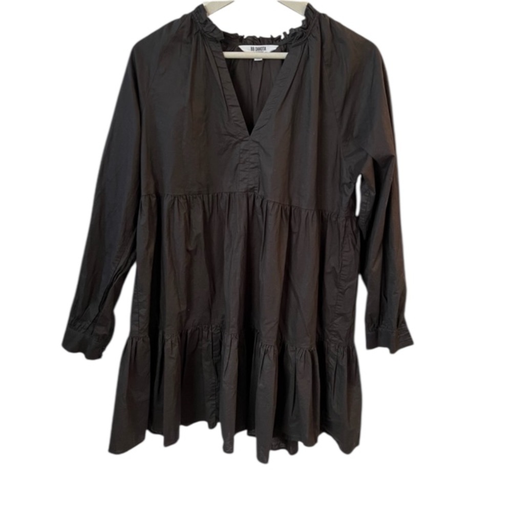 BB Dakota Steve Madden Black Cotton Tiered Mini Dress Womens Sz L